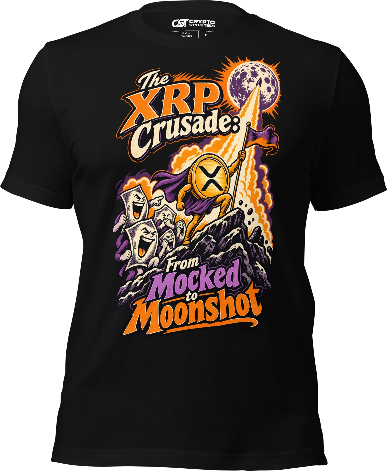 The XRP Crusade: From Mocked to Moonshot T Shirt in Black