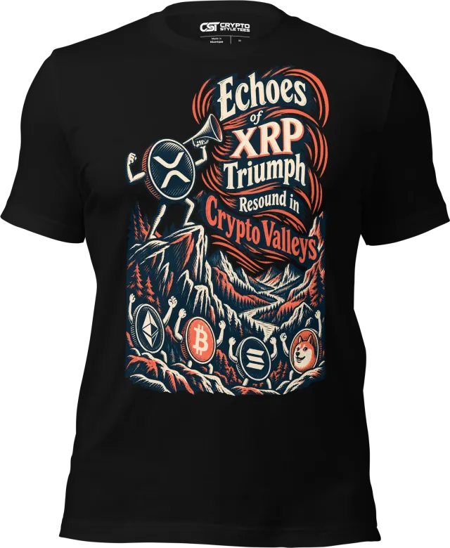Echoes of XRP Triumph Resound in Crypto Valleys T Shirt in Black