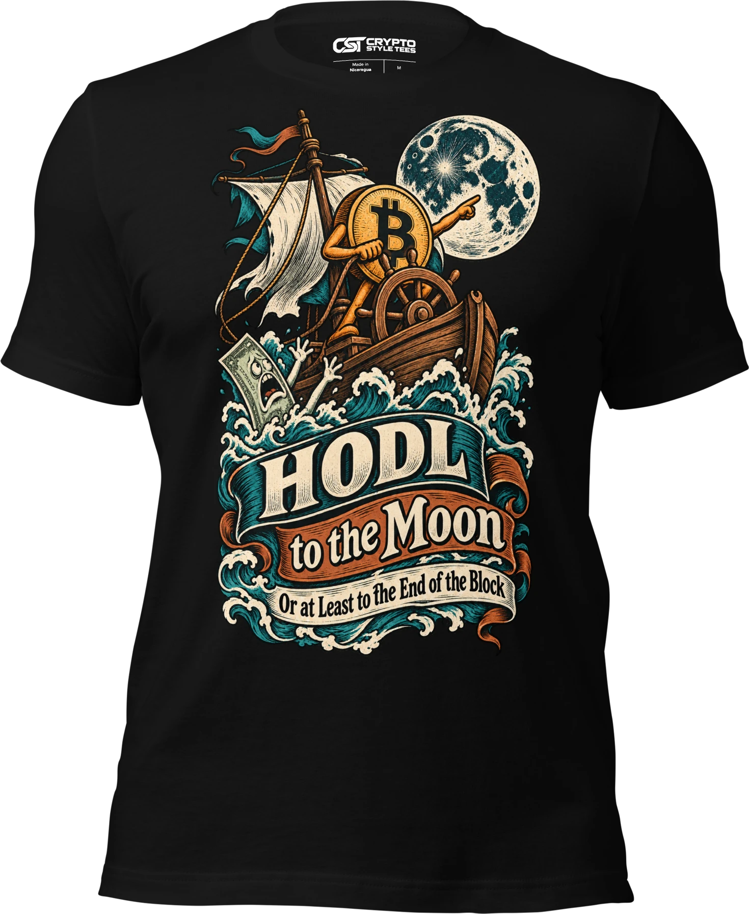 HODL to the Moon Or at Least to the End of the Block T Shirt in Black