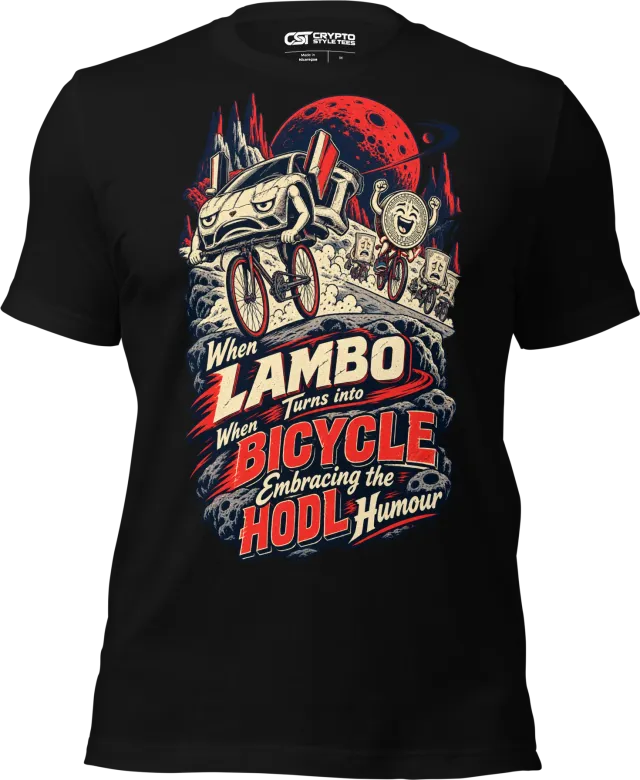 When Lambo Turns into When Bicycle Embracing the HODL Humour T Shirt in Black