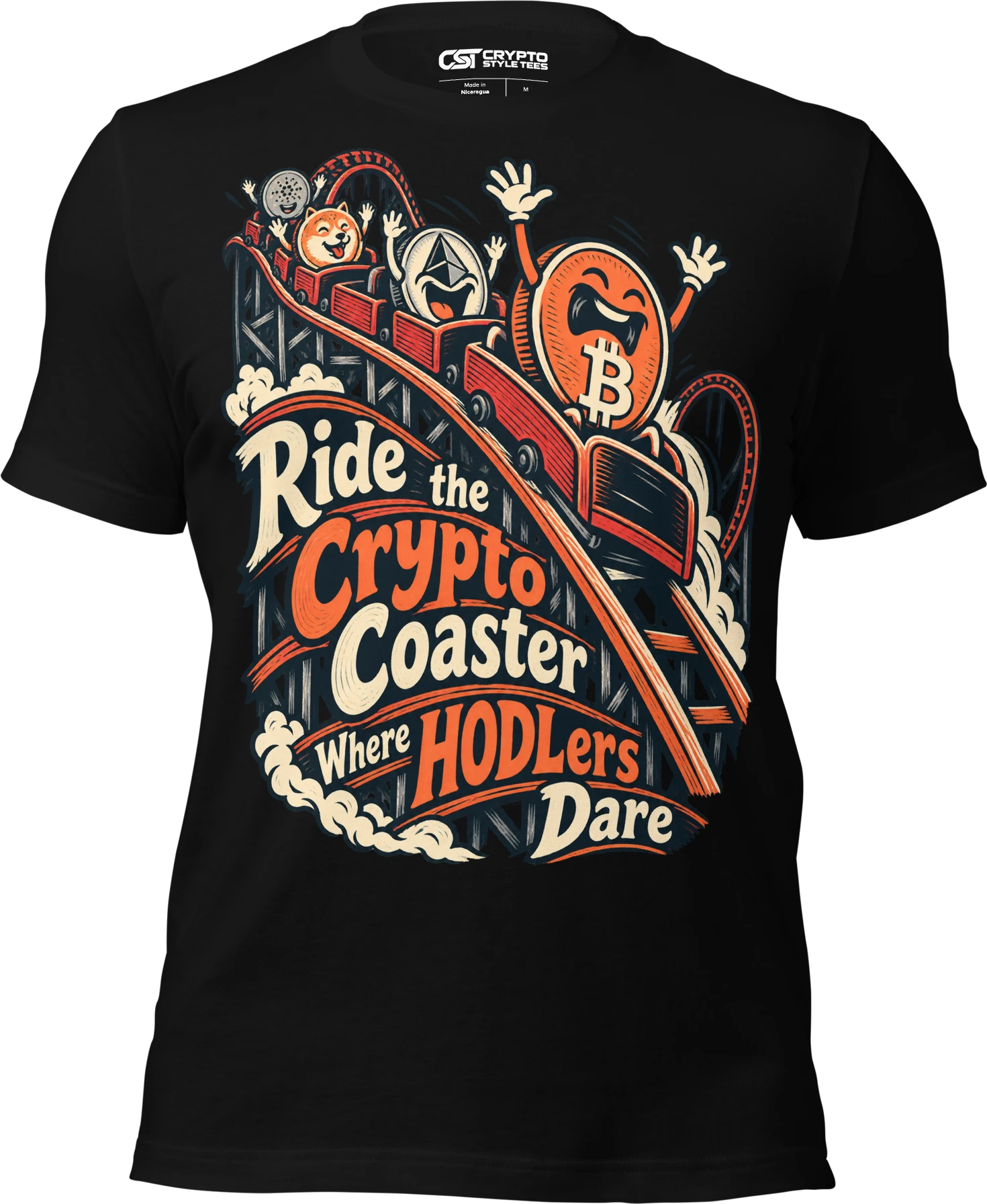 Ride the Crypto Coaster Where HODLers Dare T Shirt in Black