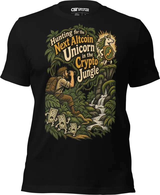 Hunting for the Next Altcoin Unicorn in the Crypto Jungle T Shirt in Black