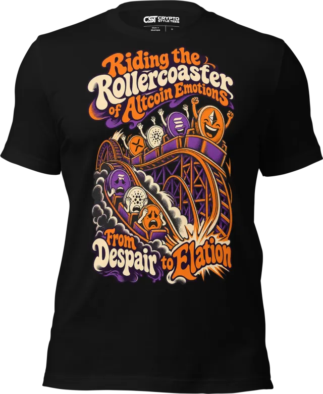 Riding the Rollercoaster of Altcoin Emotions From Despair to Elation T Shirt in Black