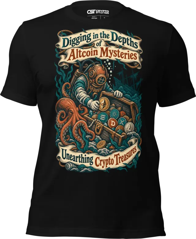 Digging in the Depths of Altcoin Mysteries Unearthing Crypto Treasures T Shirt in Black