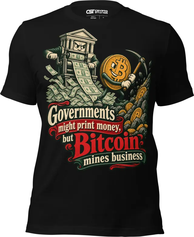 Governments might print money, but Bitcoin mines business T Shirt in Black