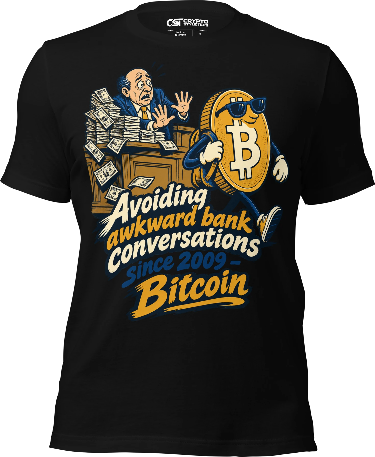 Avoiding awkward bank conversations since 2009 – Bitcoin T Shirt