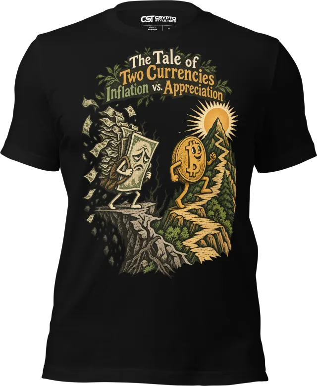 The Tale of Two Currencies Inflation vs. Appreciation T Shirt in Black