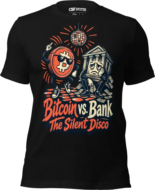 Bitcoin vs. Bank The Silent Disco T Shirt in Black