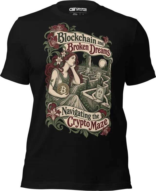 Blockchain and Broken Dreams Navigating the Crypto Maze T Shirt in Black