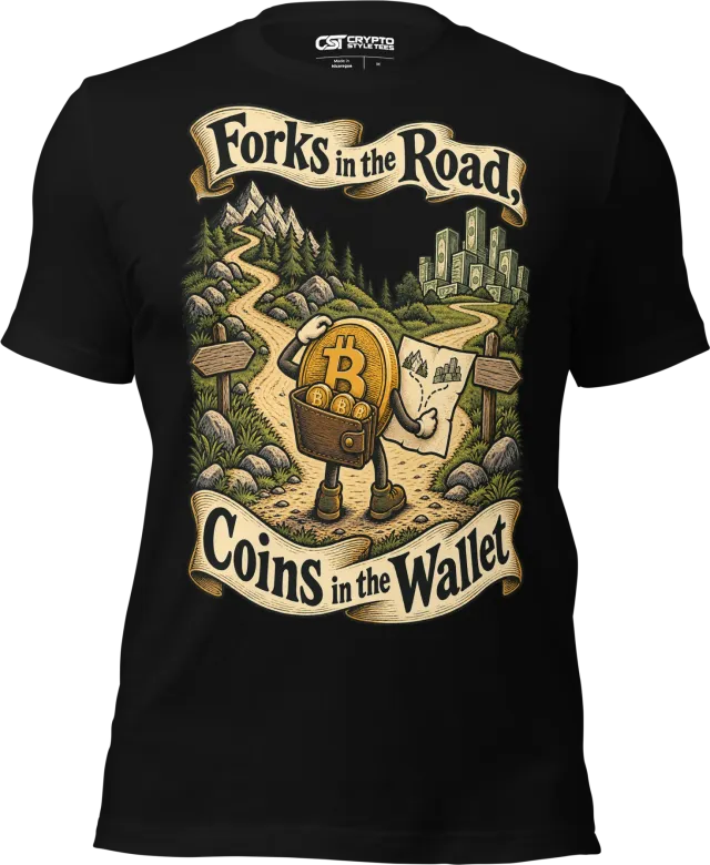 Forks in the Road, Coins in the Wallet T Shirt in Black
