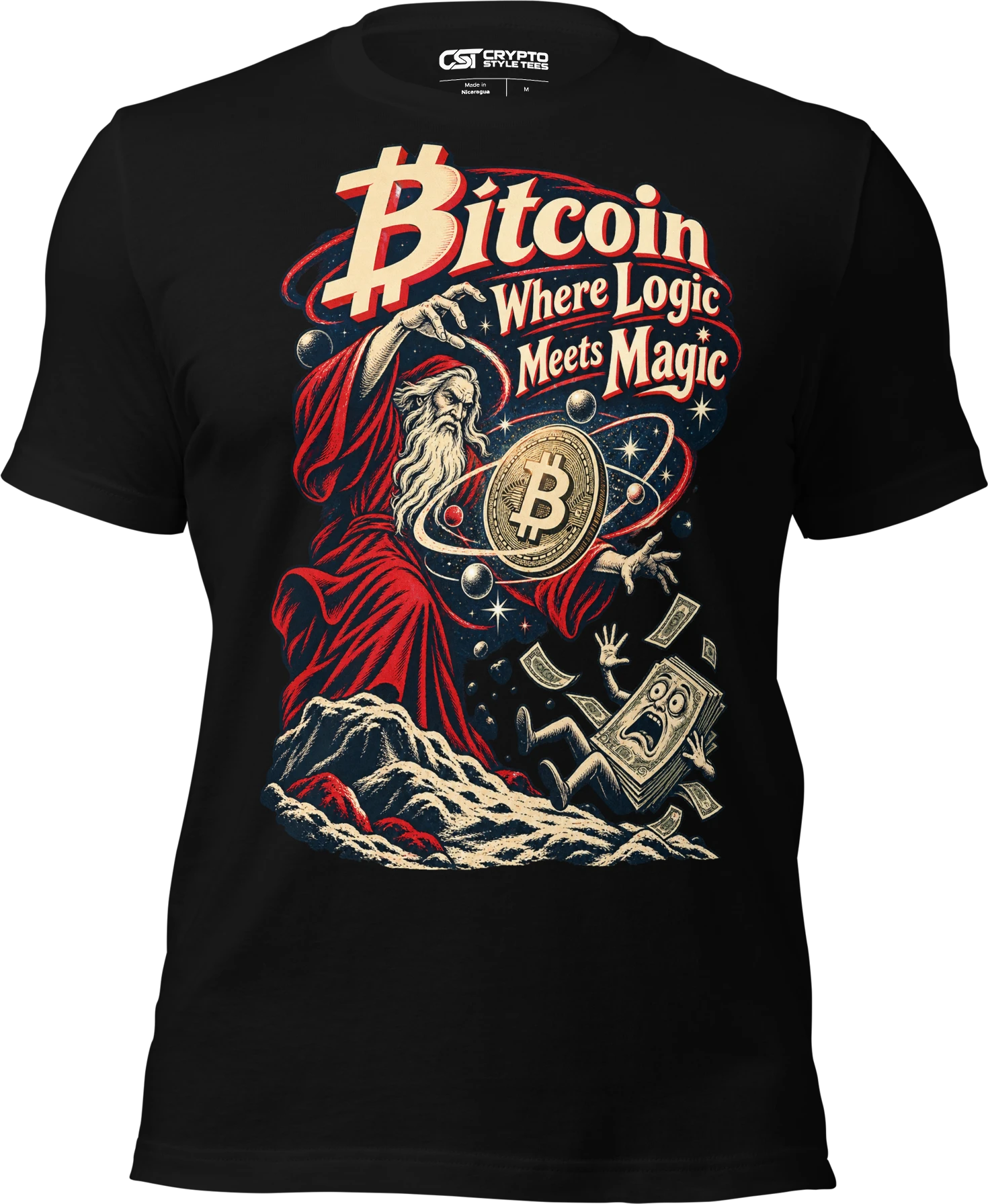 Bitcoin Where Logic Meets Magic T Shirt in Black
