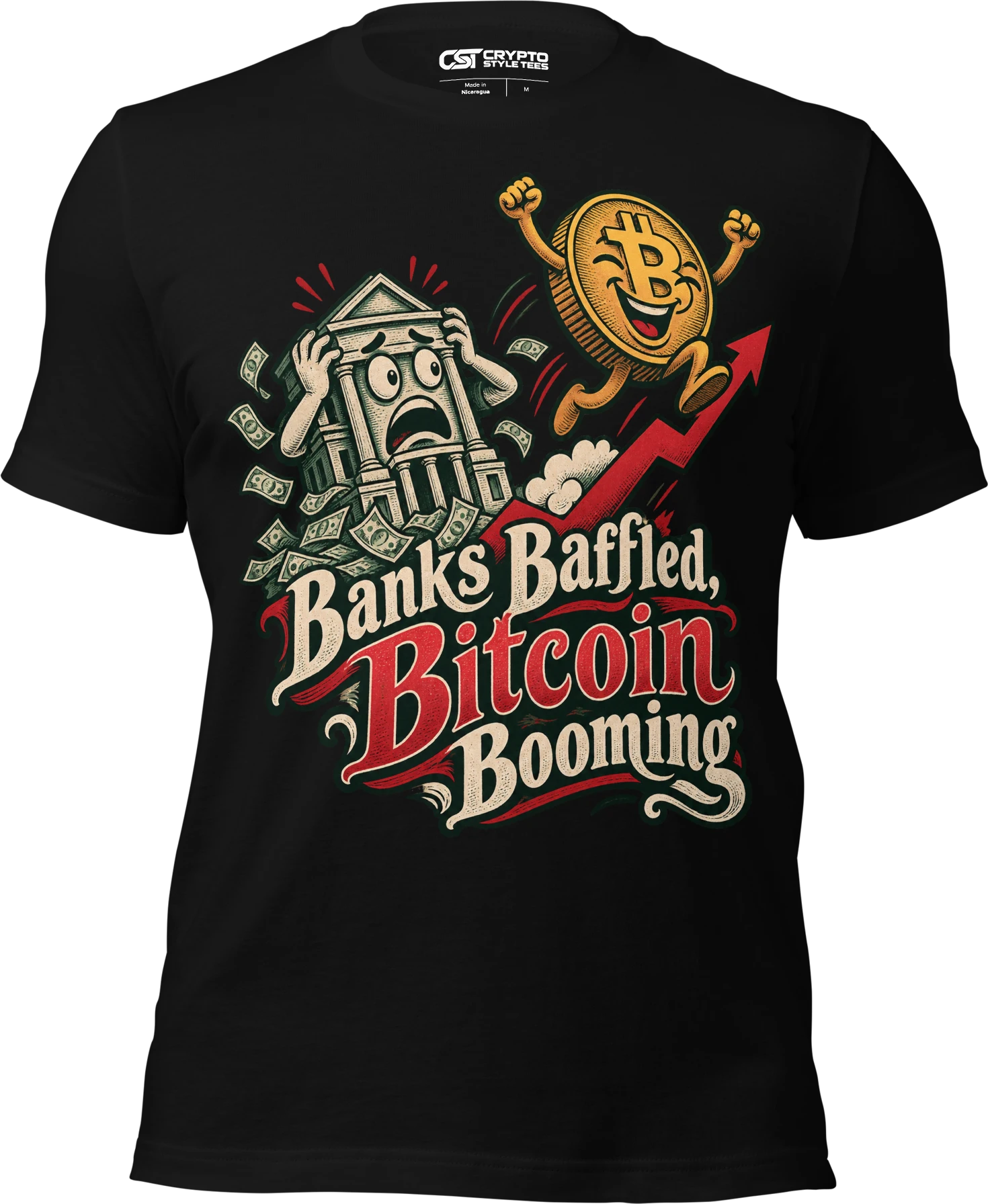 Banks Baffled, Bitcoin Booming T Shirt in Black
