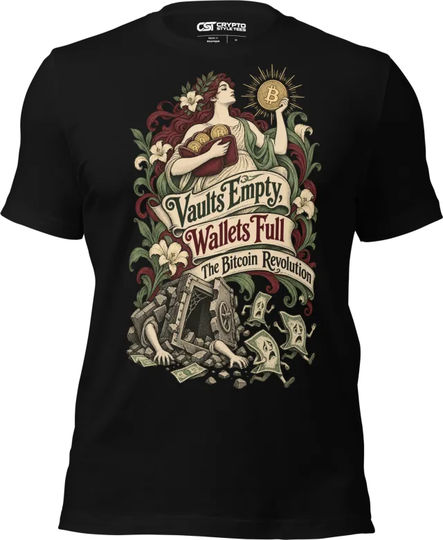 Vaults Empty, Wallets Full The Bitcoin Revolution T Shirt in Black