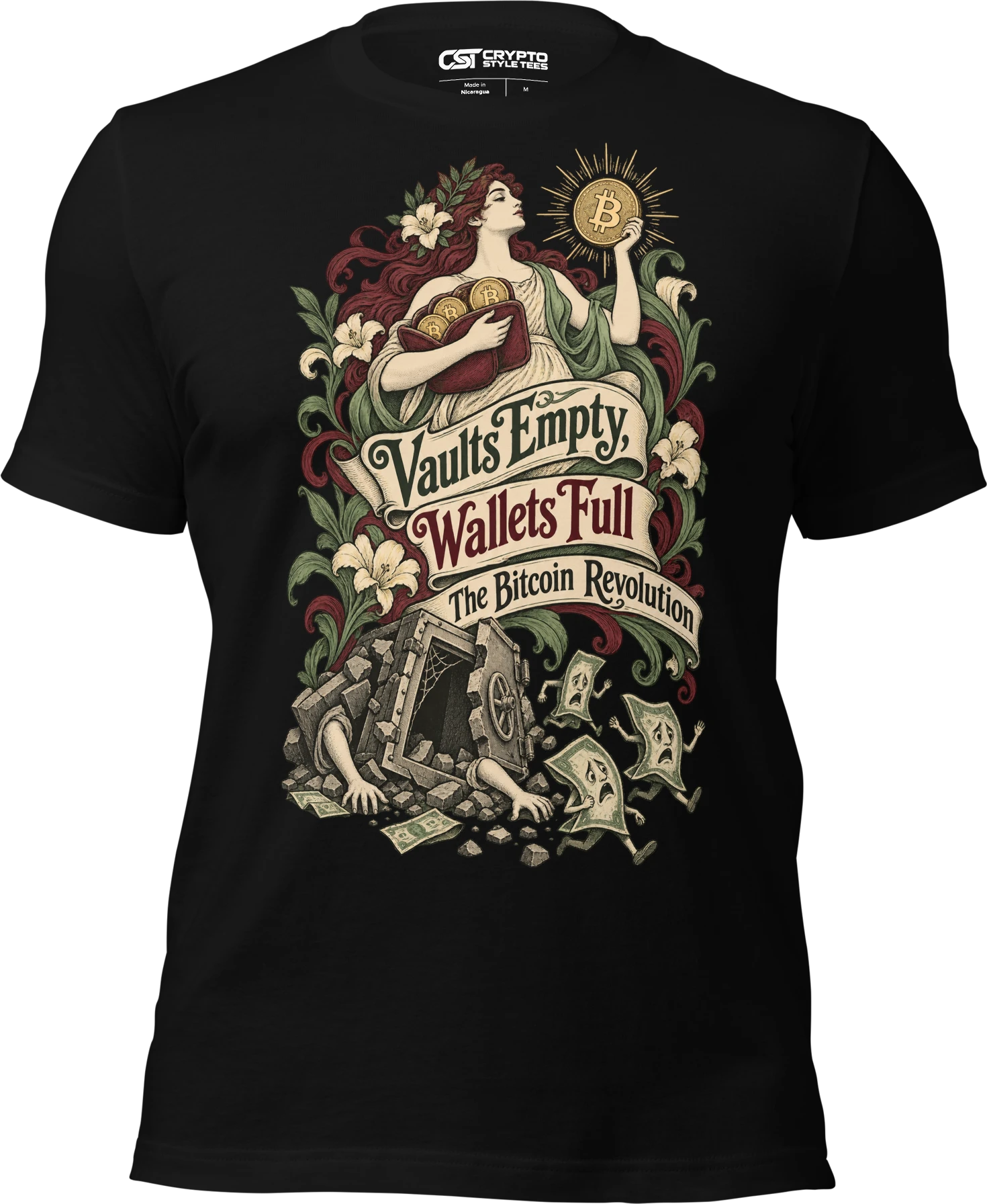 Vaults Empty, Wallets Full The Bitcoin Revolution T Shirt in Black