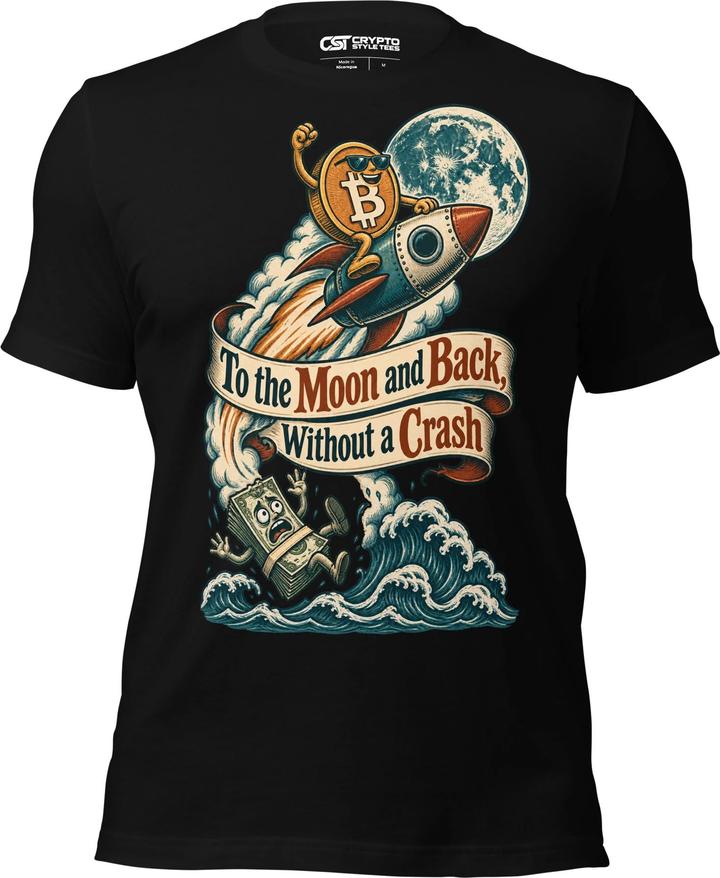 To the Moon and Back, Without a Crash T Shirt in Black