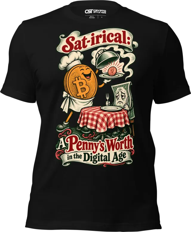 Sat-irical: A Penny’s Worth in the Digital Age T Shirt in Black