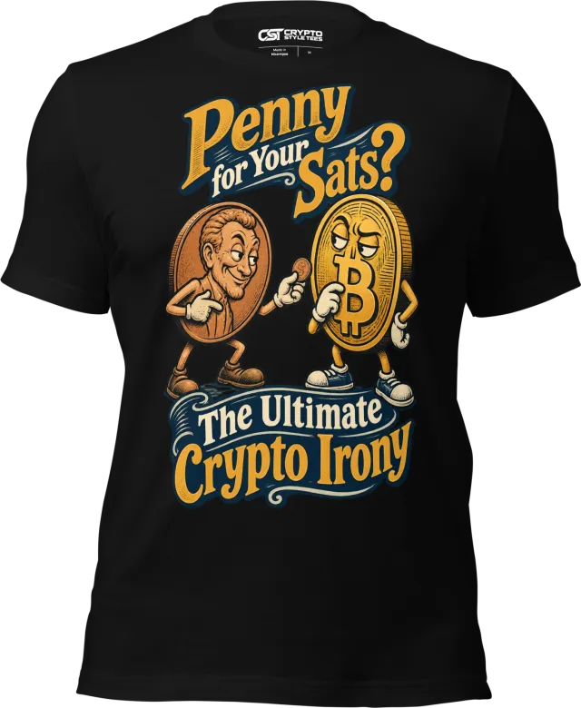 Penny for Your Sats? The Ultimate Crypto Irony T Shirt in Black