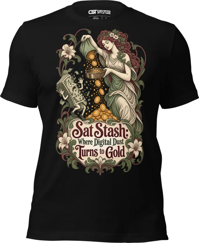 Sat Stash: Where Digital Dust Turns to Gold T Shirt in Black