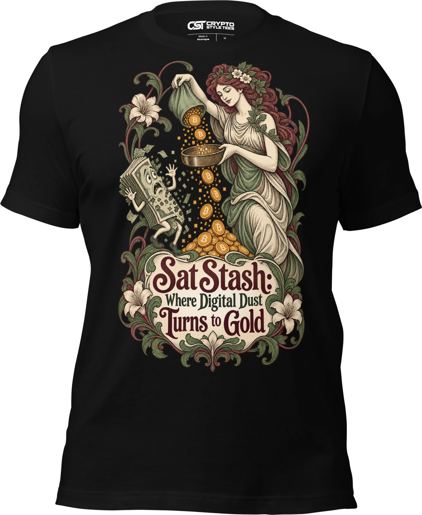 Sat Stash: Where Digital Dust Turns to Gold T Shirt in Black