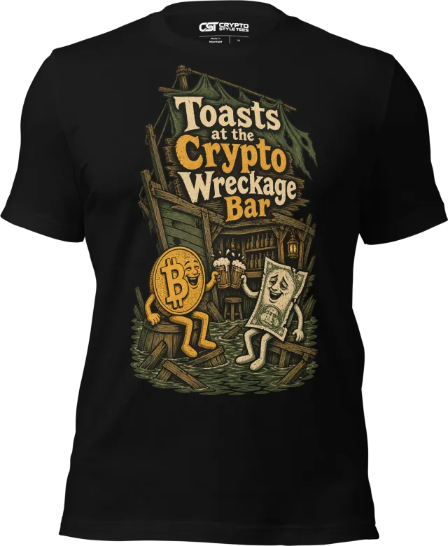 Toasts at the Crypto Wreckage Bar T Shirt in Black