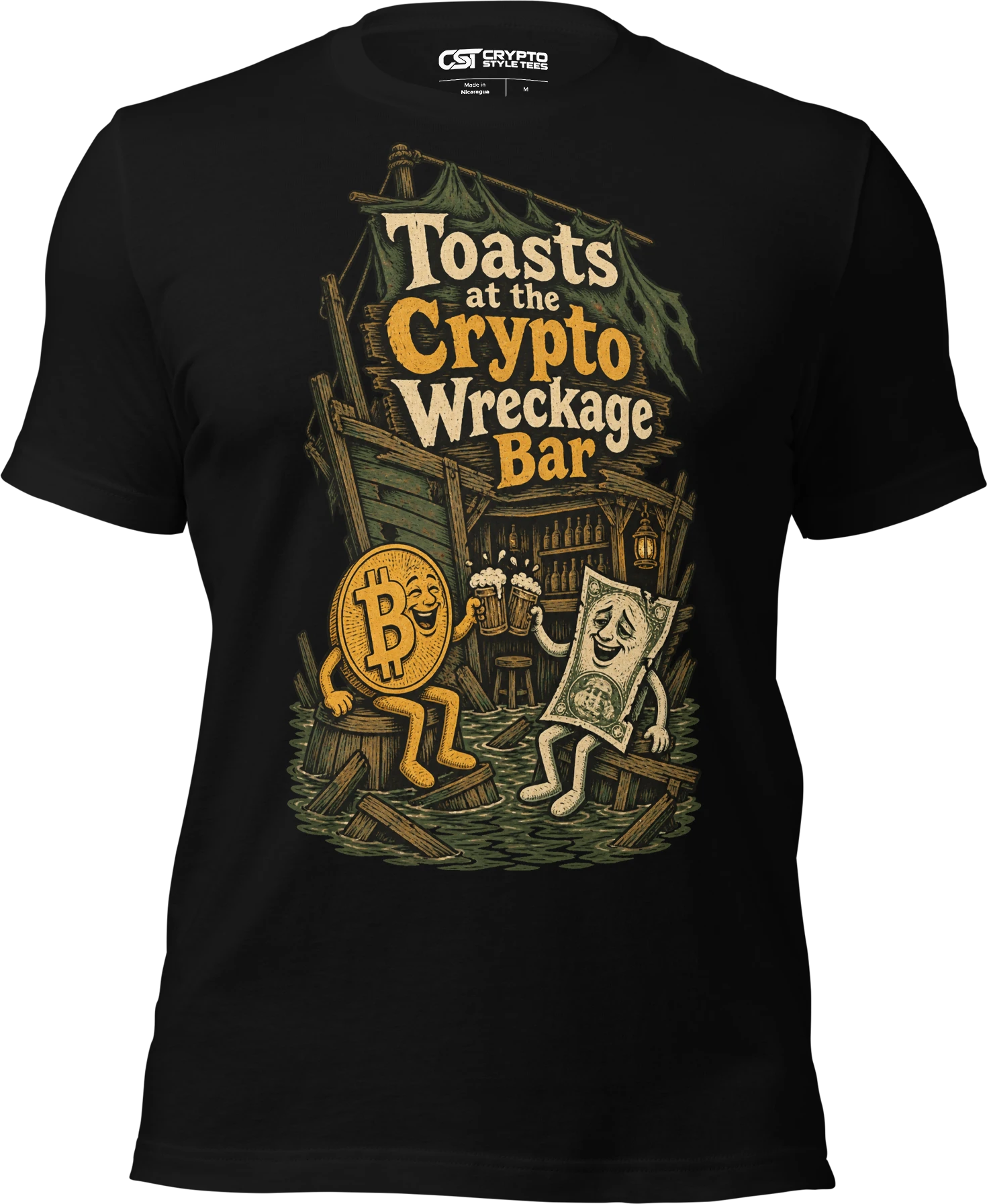Toasts at the Crypto Wreckage Bar T Shirt in Black