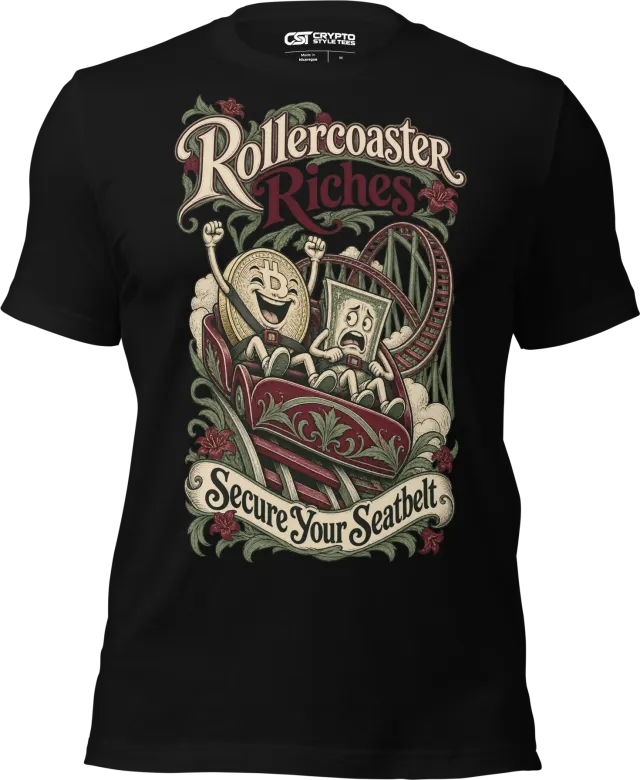 Rollercoaster Riches Secure Your Seatbelt T Shirt in Black