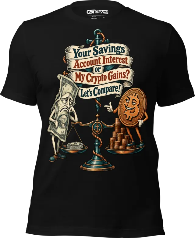 Your Savings Account Interest or My Crypto Gains? Let’s Compare! T Shirt in Black