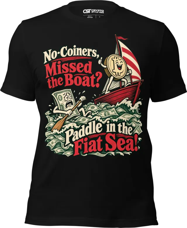 No-Coiners, Missed the Boat? Paddle in the Fiat Sea! T Shirt in Black