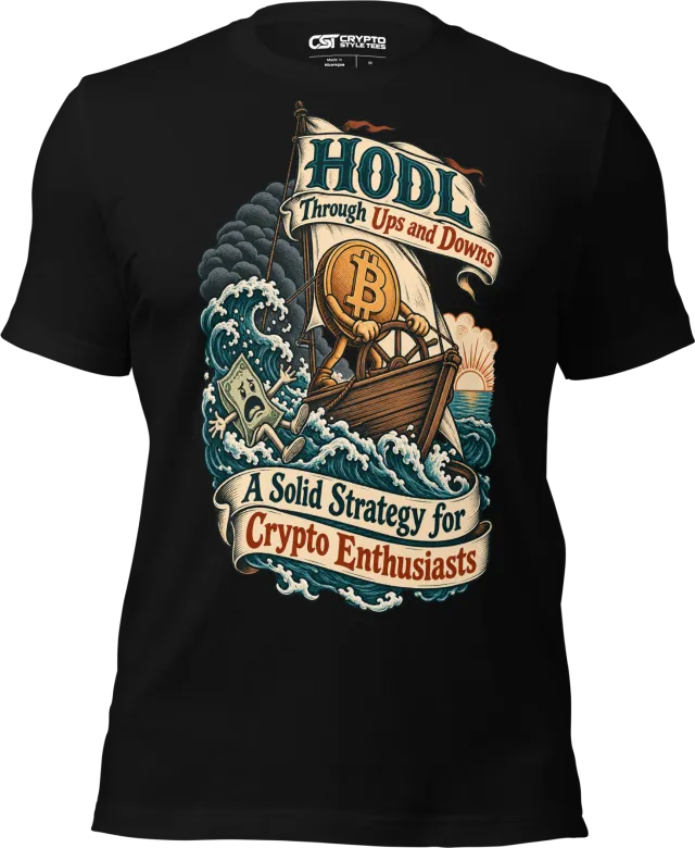 HODL Through Ups and Downs A Solid Strategy for Crypto Enthusiasts T Shirt in Black