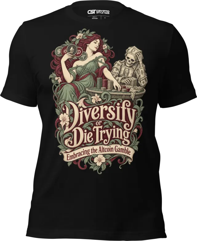 Diversify or Die Trying Embracing the Altcoin Gamble T Shirt in Black