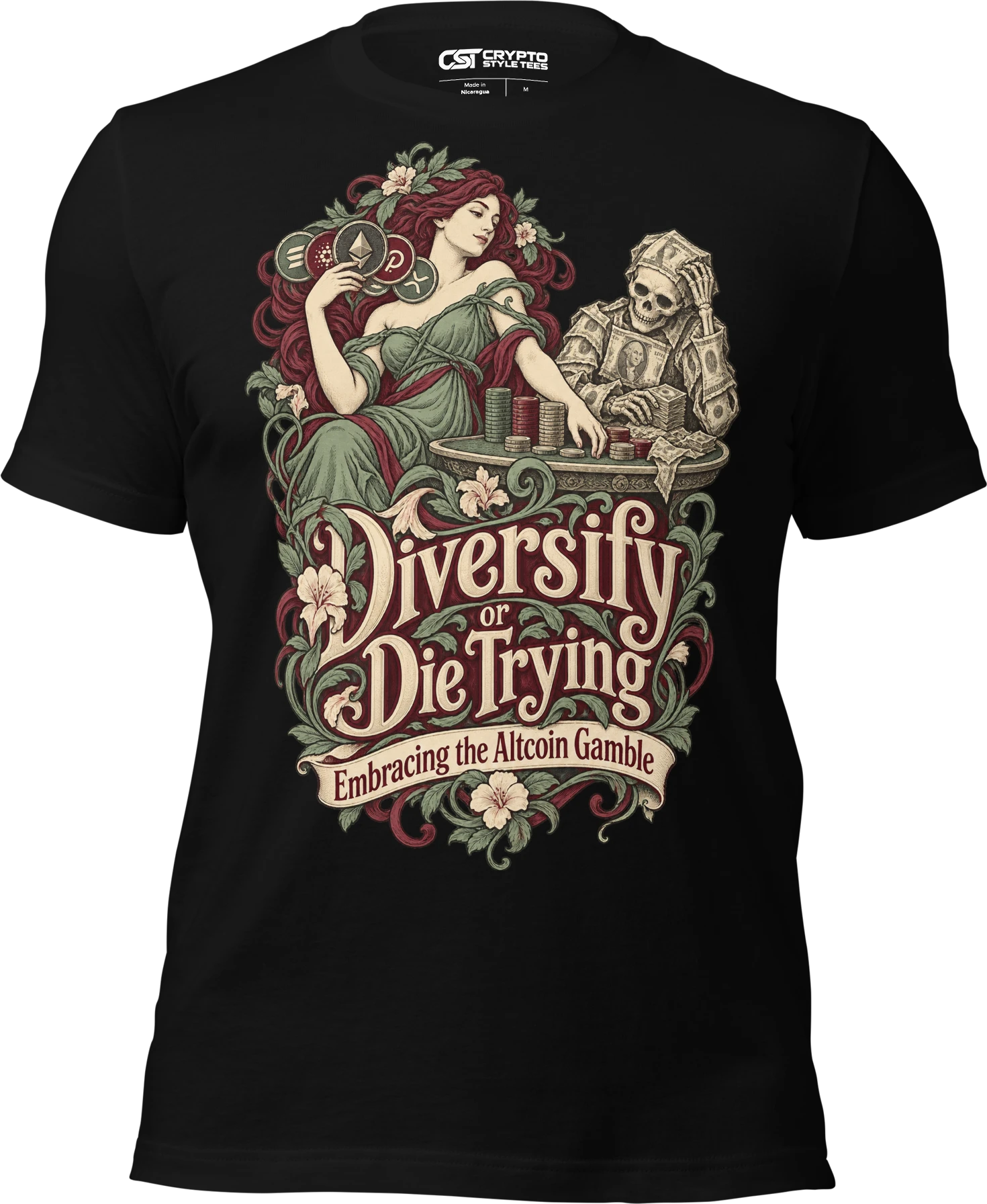 Diversify or Die Trying Embracing the Altcoin Gamble T Shirt in Black