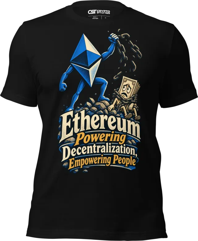 Ethereum Powering Decentralization, Empowering People T Shirt in Black
