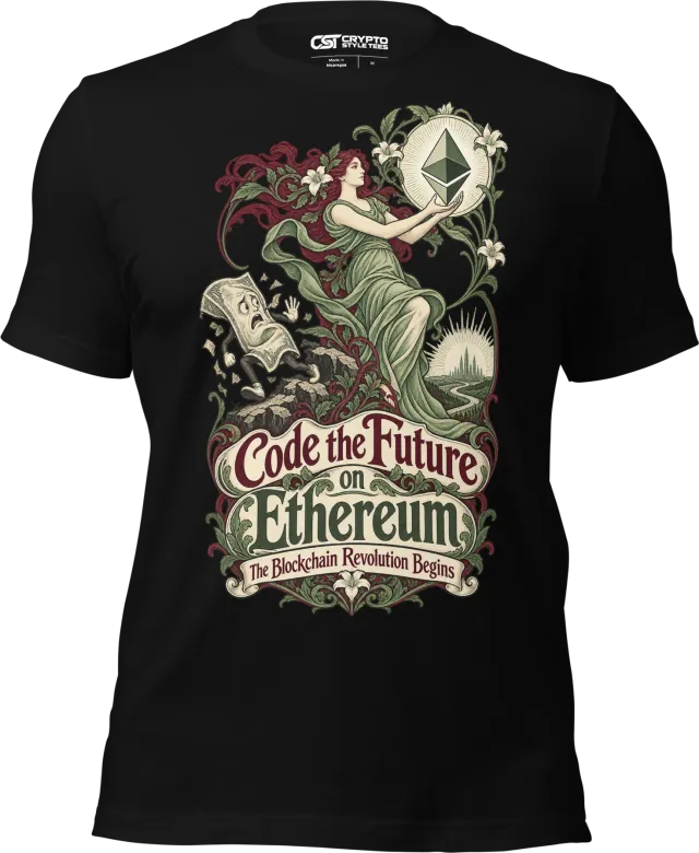Code the Future on Ethereum The Blockchain Revolution Begins T Shirt in Black