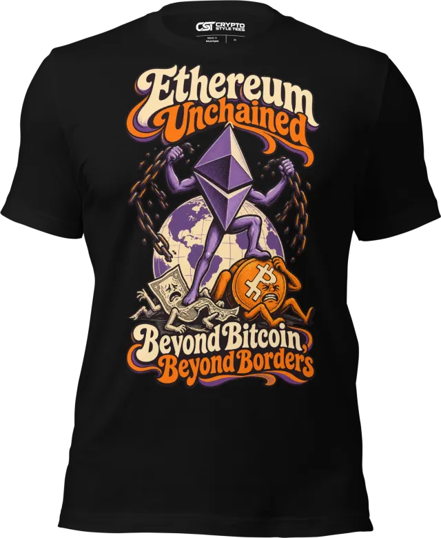 Ethereum Unchained Beyond Bitcoin, Beyond Borders T Shirt in Black