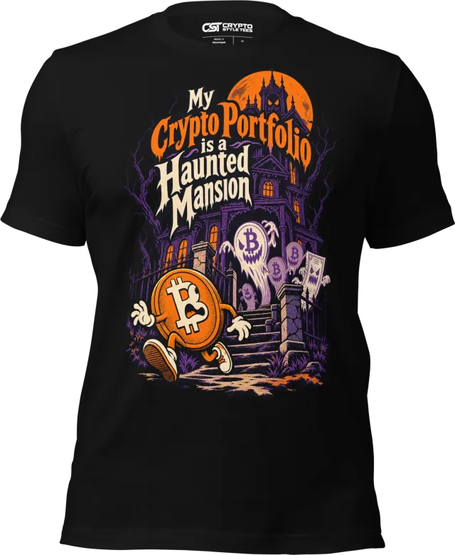 My Crypto Portfolio is a Haunted Mansion T Shirt in Black