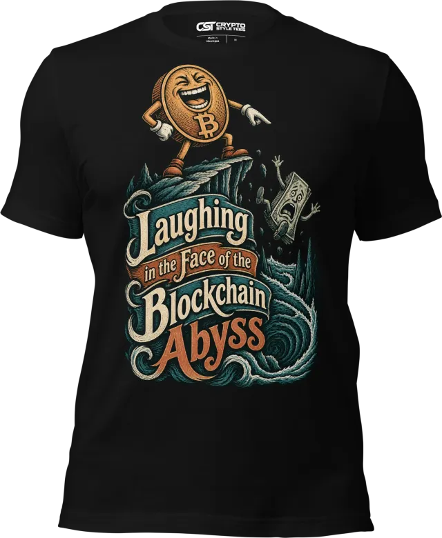 Laughing in the Face of the Blockchain Abyss T Shirt in Black