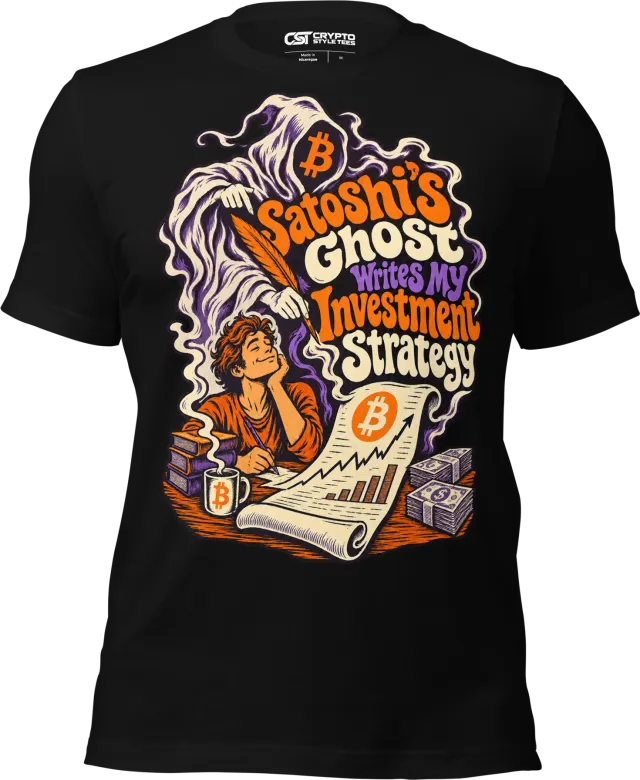 Satoshi’s Ghost Writes My Investment Strategy T Shirt in Black