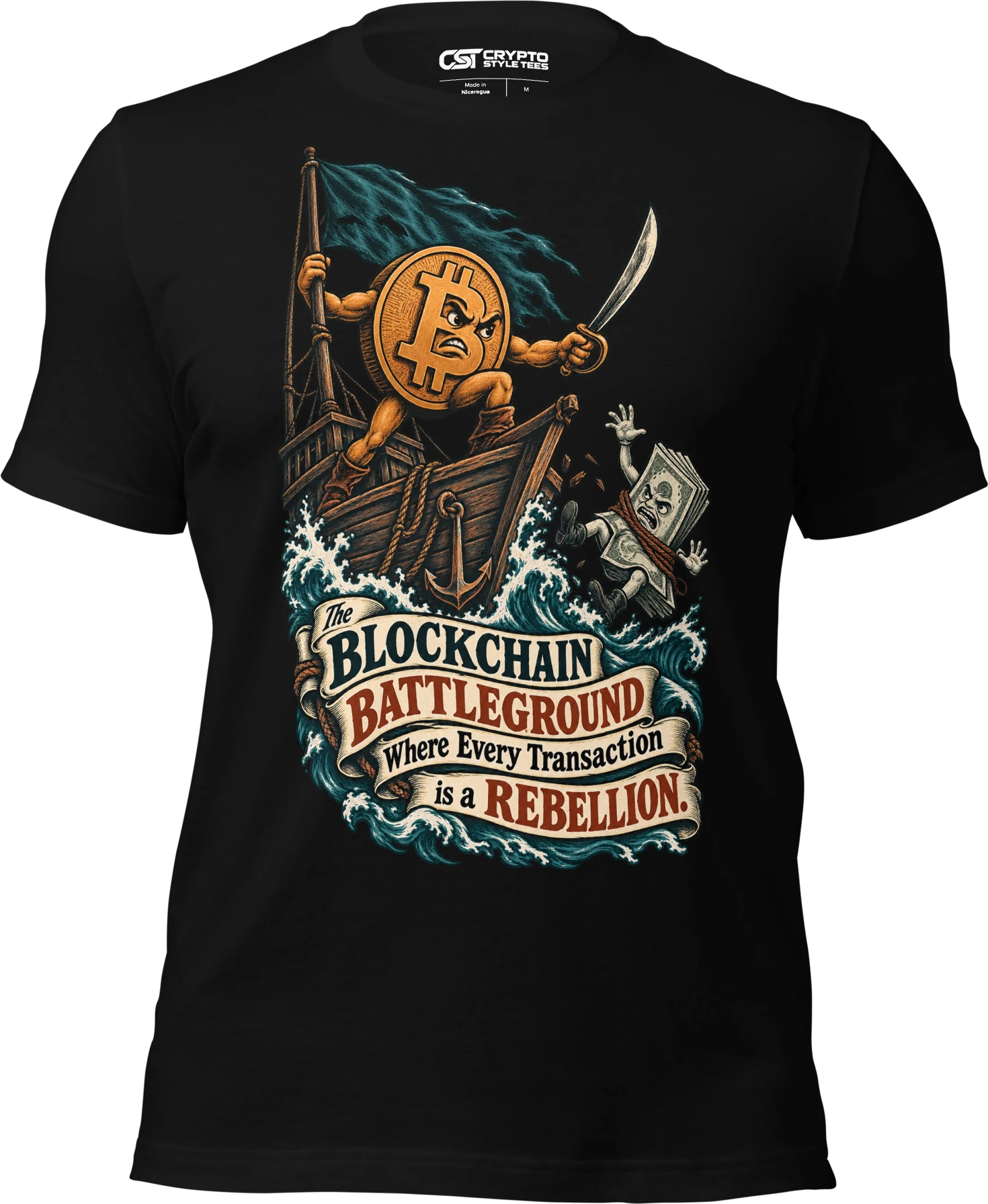 The Blockchain Battleground Where Every Transaction is a Rebellion. T Shirt in Black