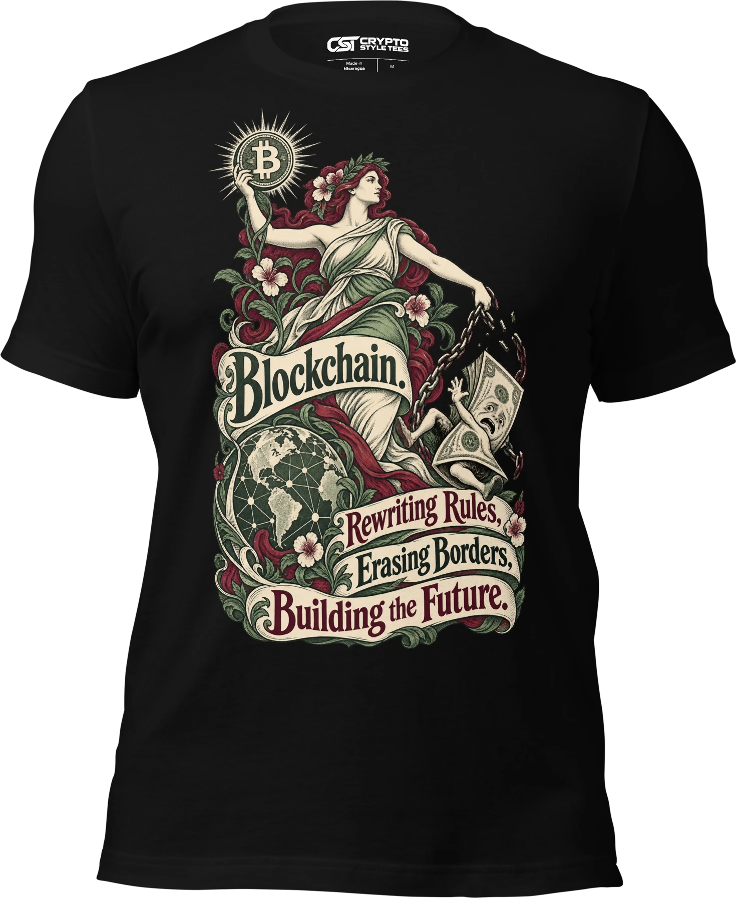 Blockchain. Rewriting Rules, Erasing Borders, Building the Future. T Shirt in Black