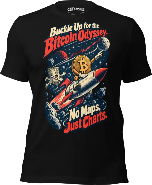 Buckle Up for the Bitcoin Odyssey. No Maps, Just Charts. T Shirt in Black