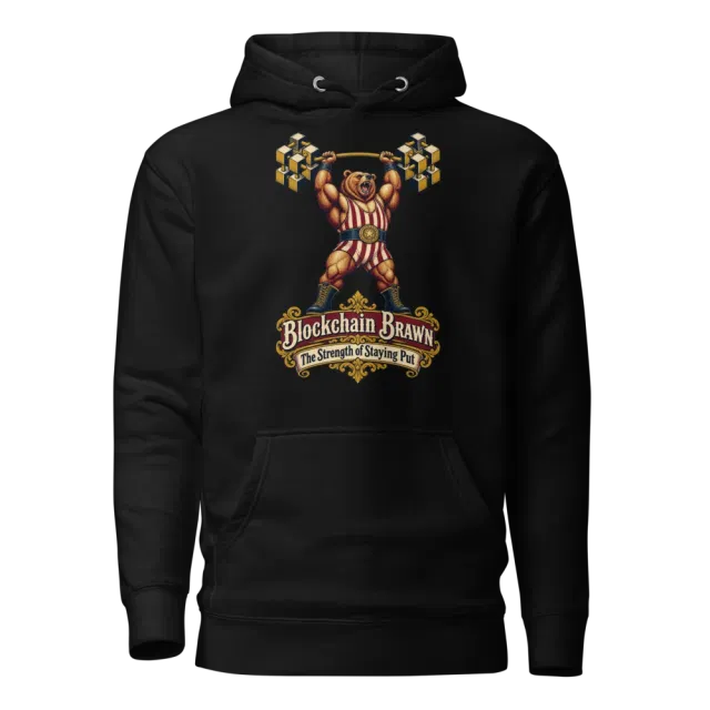 Blockchain Brawn The Strength of Staying Put Hoodie in Black