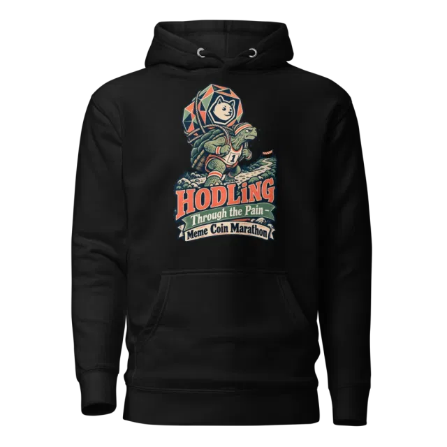 HODLing Through the Pain – Meme Coin Marathon Hoodie in Black
