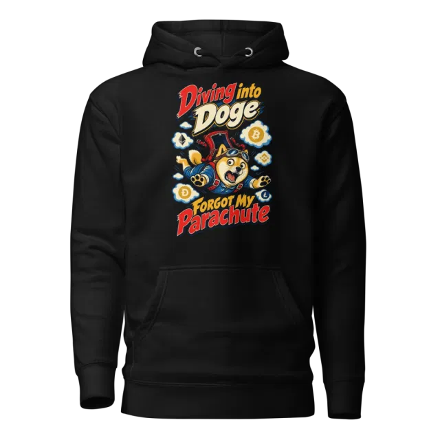 Diving into Doge Forgot My Parachute Hoodie in Black