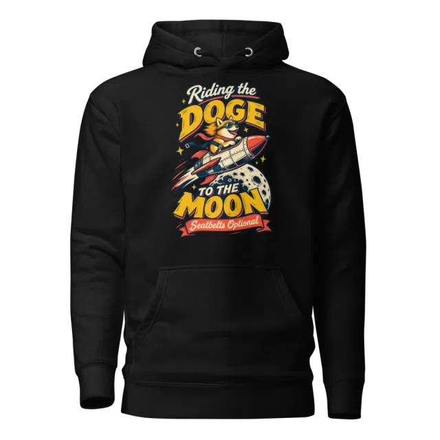 Riding the Doge to the Moon – Seatbelts Optional Hoodie in Black