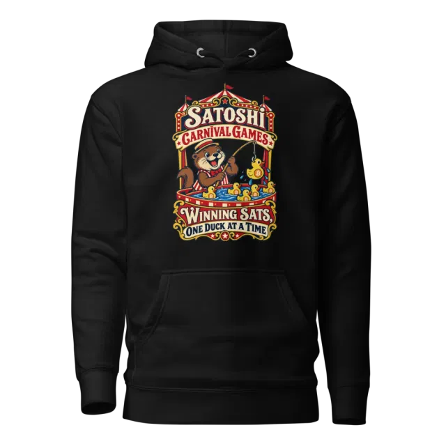 Satoshi Carnival Games Winning Sats, One Duck at a Time Hoodie in Black