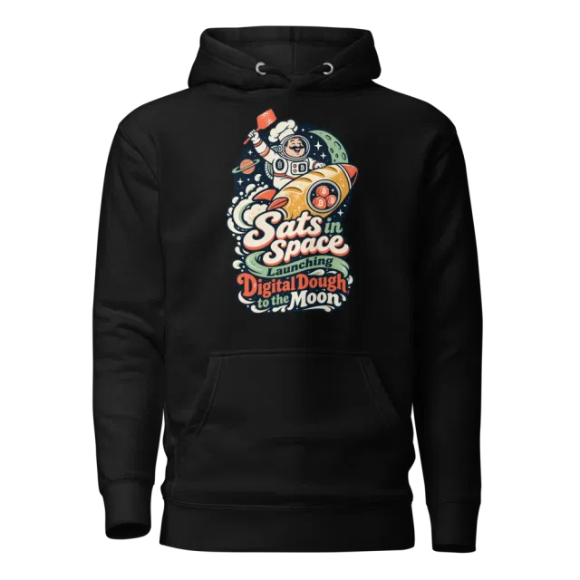Sats in Space Launching Digital Dough to the Moon Hoodie in Black