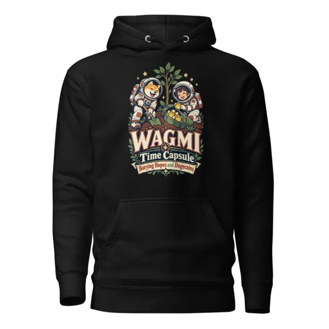 WAGMI Time Capsule Burying Hopes and Dogecoins Hoodie in Black