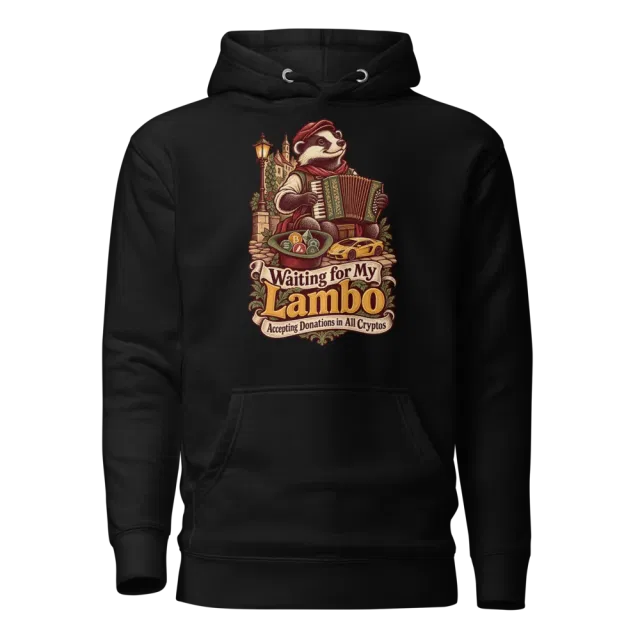 Waiting for My Lambo – Accepting Donations in All Cryptos Hoodie in Black