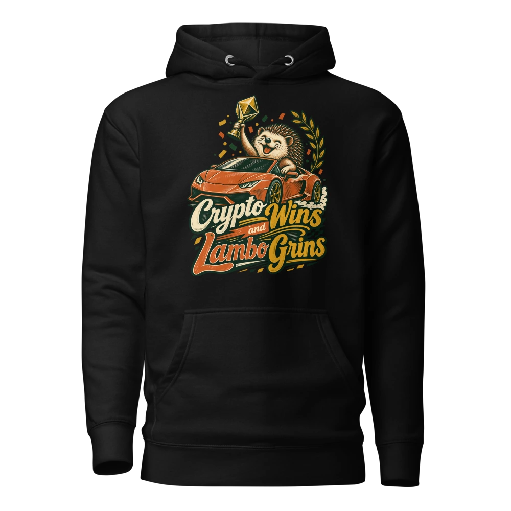 Crypto Wins and Lambo Grins Hoodie in Black