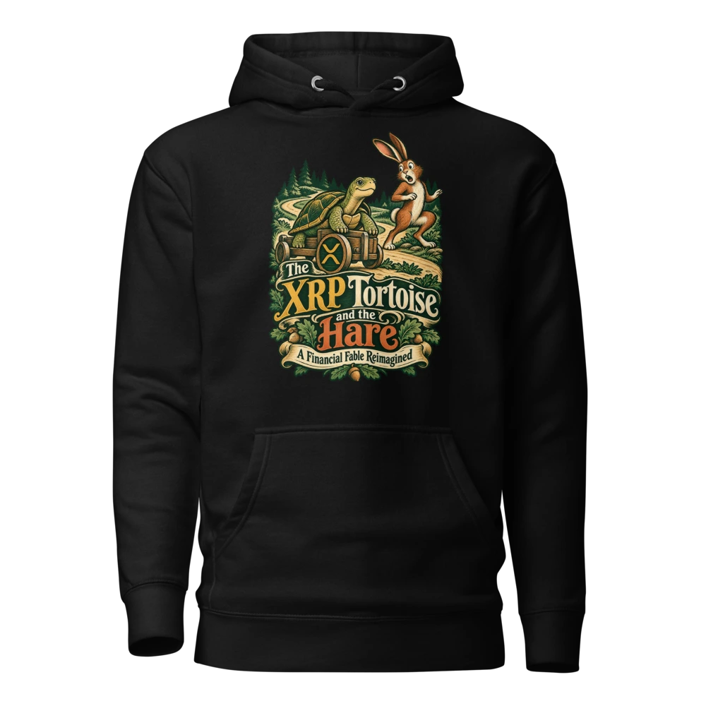 The XRP Tortoise and the Hare A Financial Fable Reimagined Hoodie in Black